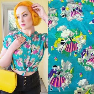 Vintage Handmade Adorable Little Bo-Peep Print Blouse